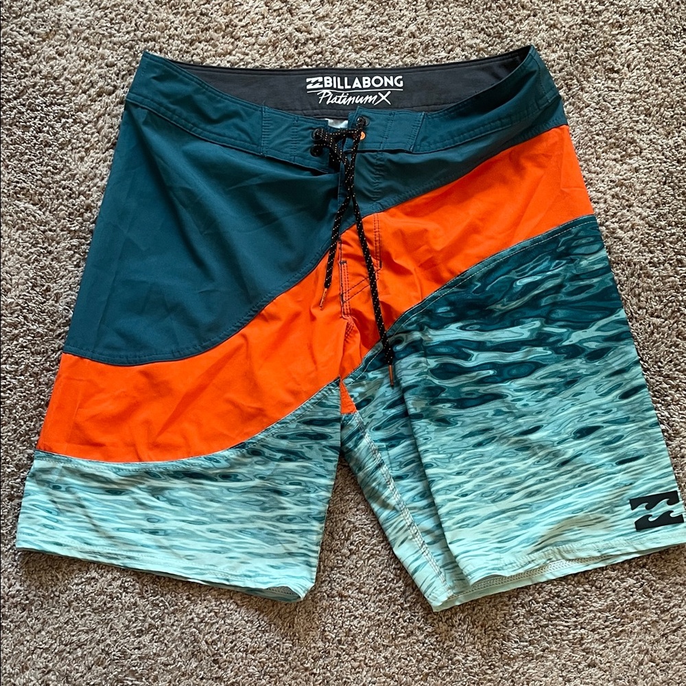Billabong Men's Swim Shorts - Teal, Orange, and Aqua 175